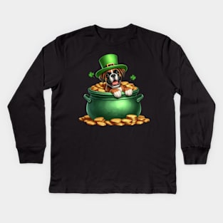 St Patricks Day Boxer Dog Kids Long Sleeve T-Shirt